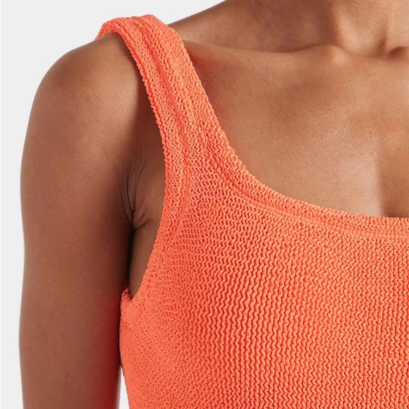 New Hunza G Swimsuit Orange Crinkle Classic Square Neck One Piece Monokini - Picture 6 of 9